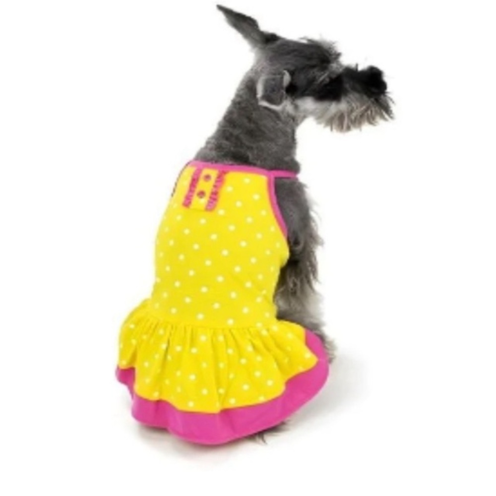 Vibrant life dog dress  XXS yellow, pink, white polka dot